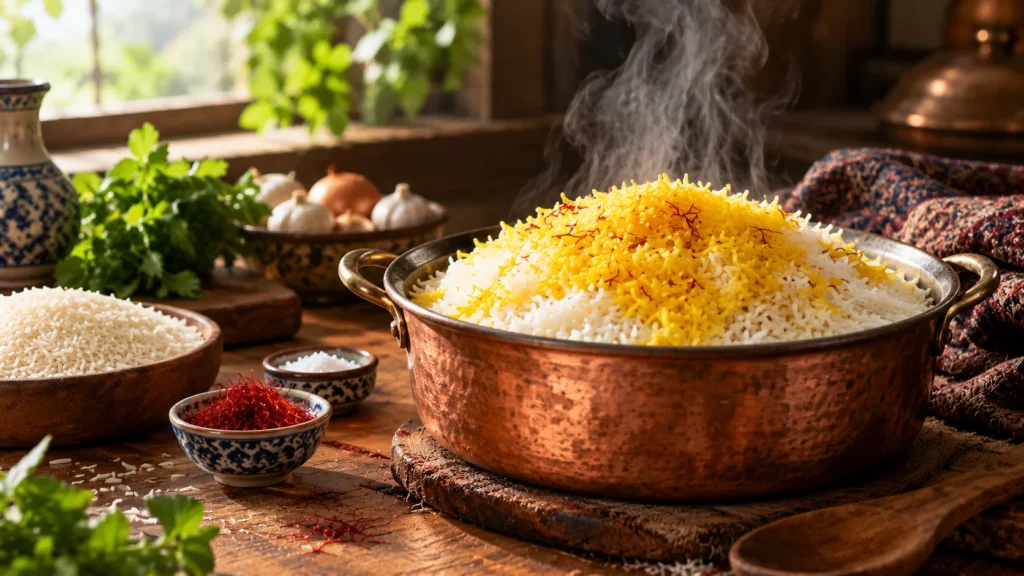 تصویر برنج پخته شده - راهنمای کامل پخت برنج ایرانی؛ از خیساندن تا کته و آبکش
